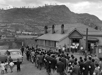 In Yubari, Soka Gakkai youth marched in peaceful protest against union intimidation