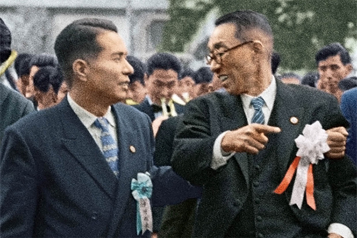 1958年3月于日本静冈，年轻的池田大作会长与其导师户田城圣会长。